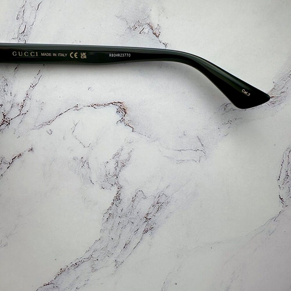 New GUCCI Sunglasses Black Square Aviator Gold Plate Engraved Logo Web Arm GUCCI - Picture 7 of 16